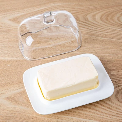 KSP Farm House Porcelain Butter Dish with Glass (White/Clear)