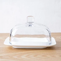 KSP Farm House Porcelain Butter Dish with Glass (White/Clear)