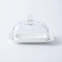 KSP Farm House Porcelain Butter Dish with Glass (White/Clear)