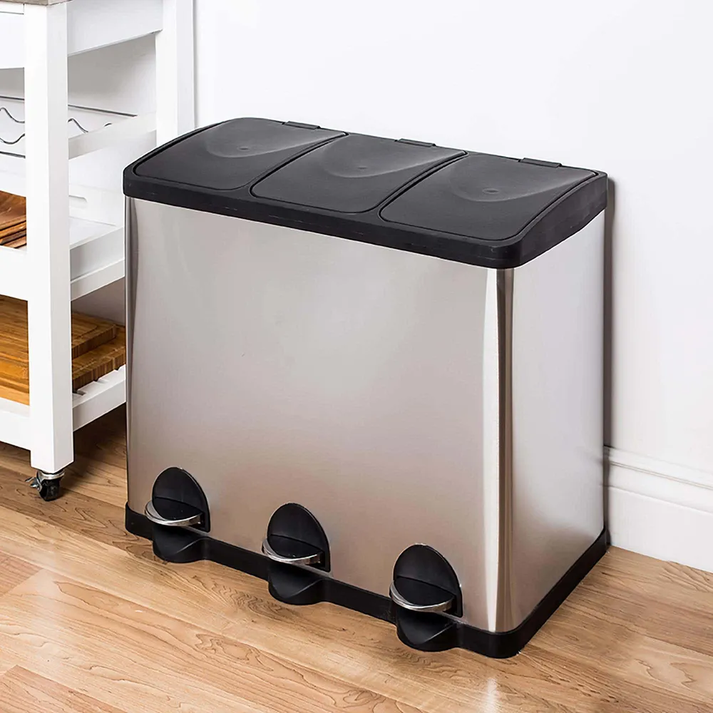 KSP Eco Triple Step Garbage Can (Black/Stainless Steel)