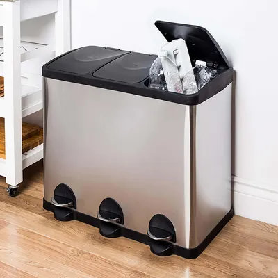 KSP Eco Triple Step Garbage Can (Black/Stainless Steel)