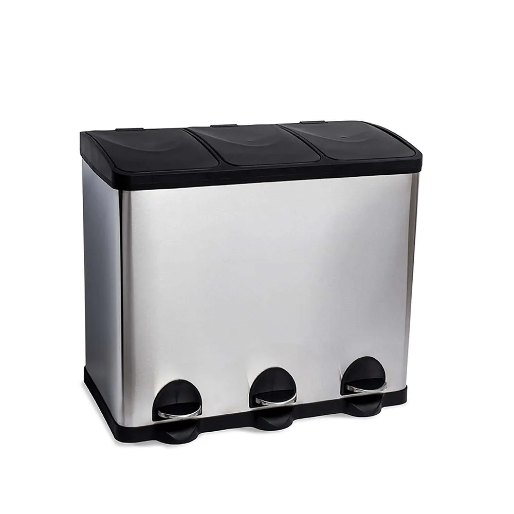 KSP Eco Triple Step Garbage Can (Black/Stainless Steel)