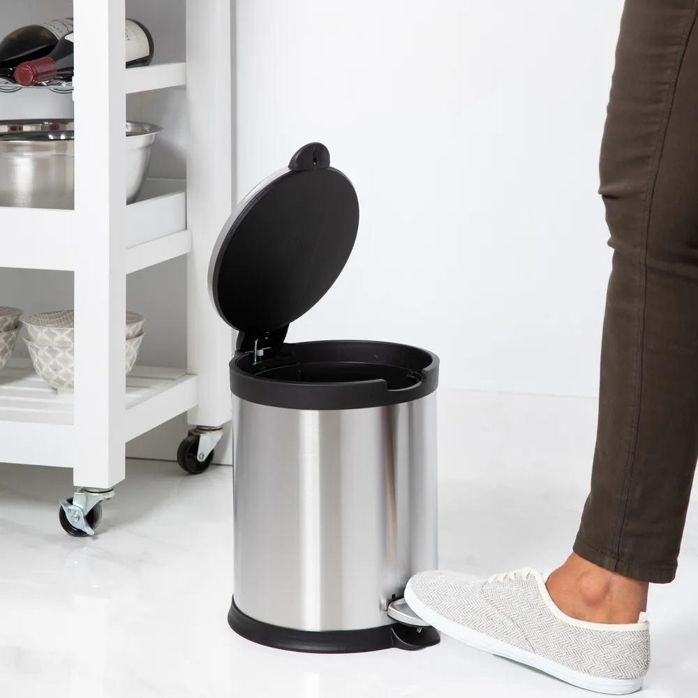 KSP Orca 5L Round Step Garbage Can (Black/Stainless Steel)