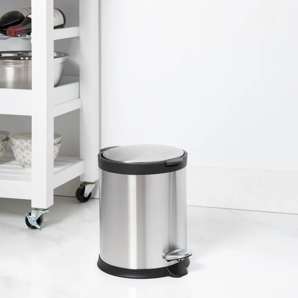 KSP Orca 5L Round Step Garbage Can (Black/Stainless Steel)