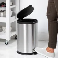 KSP Orca 12L Round Step Garbage Can (Black/Stainless Steel)