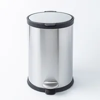 KSP Orca 12L Round Step Garbage Can (Black/Stainless Steel)