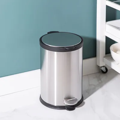 KSP Orca 12L Round Step Garbage Can (Black/Stainless Steel)