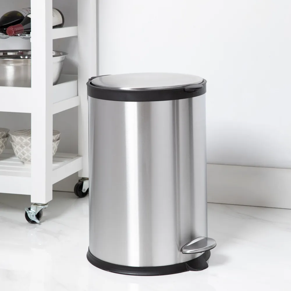 KSP Orca 20L Round Step Garbage Can (Black/Stainless Steel)