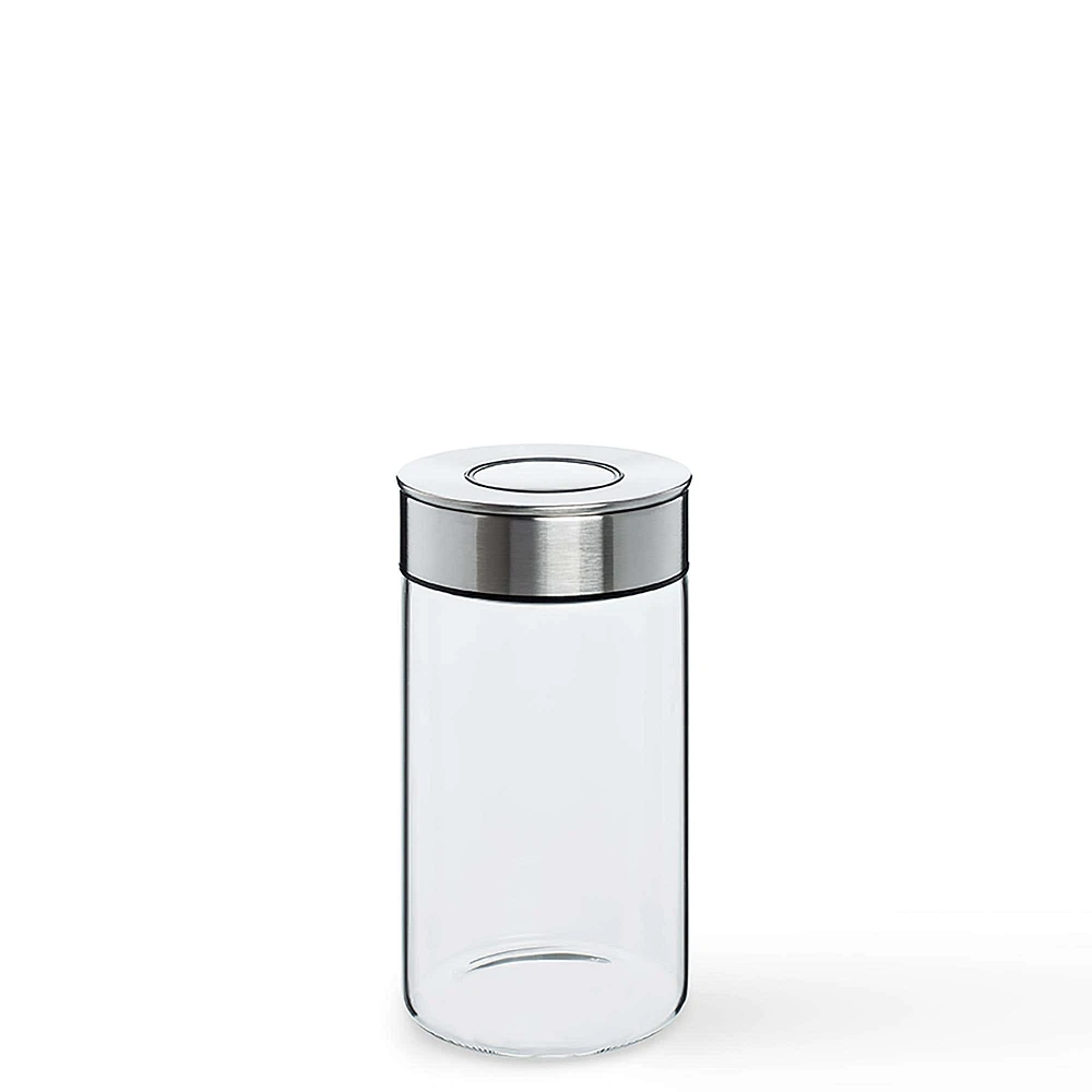 KSP Push Lock 1L 'Round' Glass and Steel Canister
