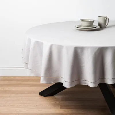 Harman Hemstitch Polyester Tablecloth 70" Round (Light Grey)