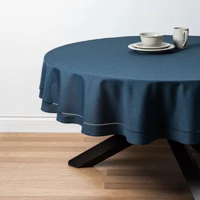Harman Hemstitch Polyester Tablecloth 70" Round (Navy)