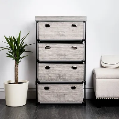KSP Softstor '4-Drawer' Fabric Cabinet Linen Look (Grey) 55x30x100 cm