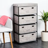 KSP Softstor '4-Drawer' Fabric Cabinet Linen Look (Grey) 55x30x100 cm