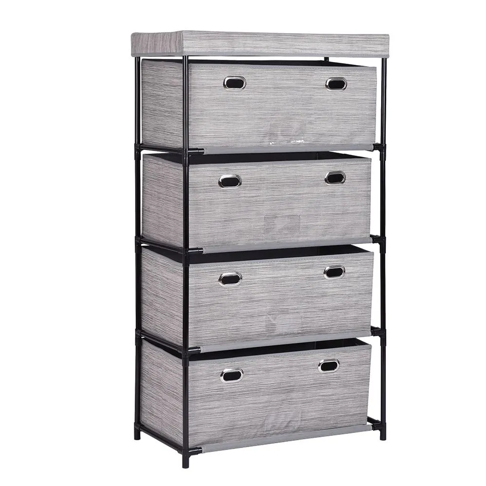 KSP Softstor '4-Drawer' Fabric Cabinet Linen Look (Grey) 55x30x100 cm