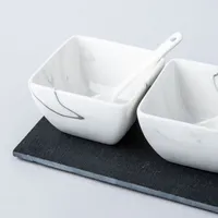 KSP Marble Porcelain Bowls with Tray and Spoons - Set of 7 (White/Grey)