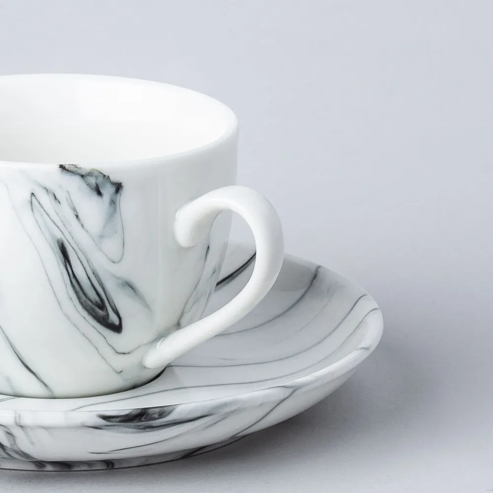 KSP Marble Porcelain Tea Cup with Saucer (White/Grey)