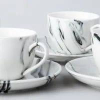 KSP Marble Porcelain Tea Cup with Saucer (White/Grey)