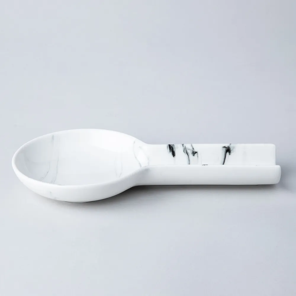 KSP Marble Porcelain Flat Spoon Rest (White/Grey) 24 x 12.5 x 3 cm