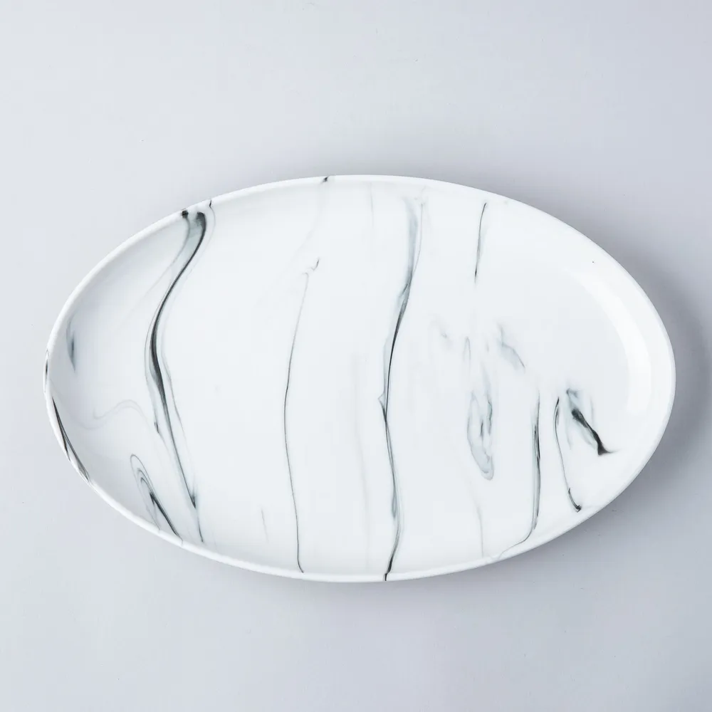 KSP Marble Porcelain Oval Platter (White/Grey