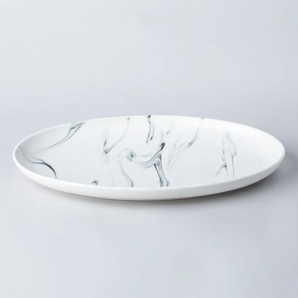 KSP Marble Porcelain Oval Platter (White/Grey