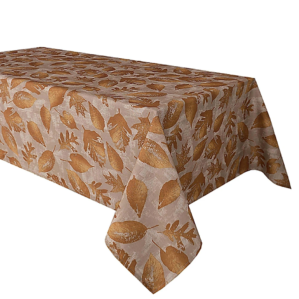 Easycare Printed 'Subtle Leaves' Polyester Tablecloth 58"x78" (Beige)
