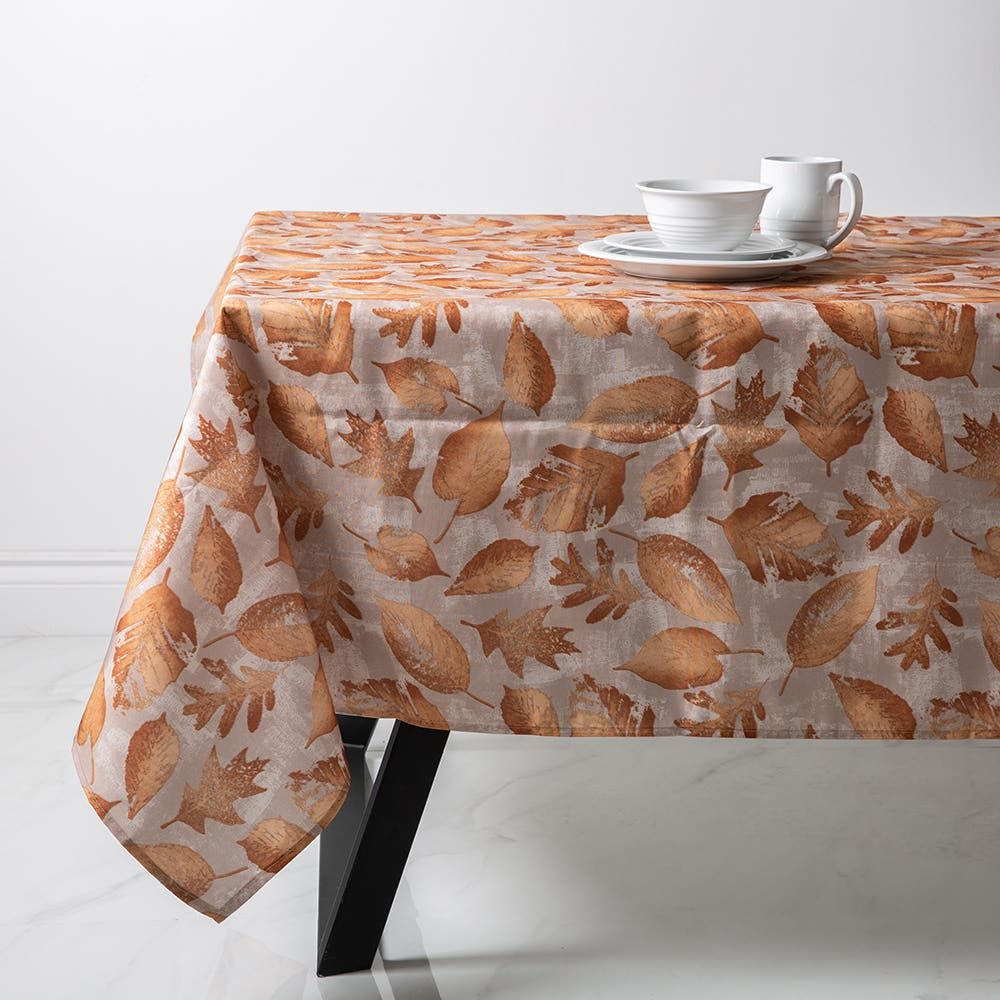 Easycare Printed 'Subtle Leaves' Polyester Tablecloth 58"x78" (Beige)