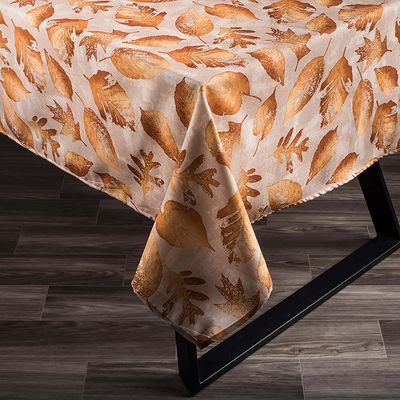 Easycare Printed 'Subtle Leaves' Polyester Tablecloth 58"x94" (Beige)