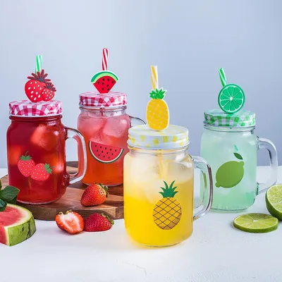KSP Ice Cold 'Fruitfun' Glass Mason Drinking Jar - Set of 4