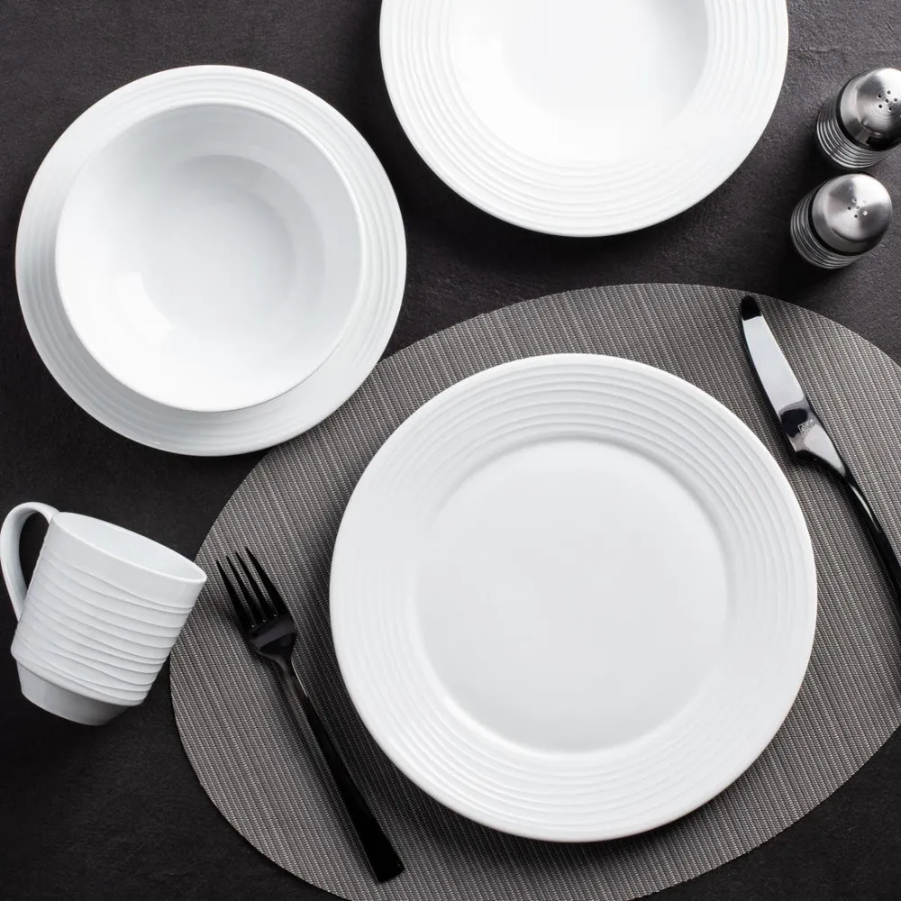 KSP A La Carte 'Rings' Porcelain Soup- Pasta Plate (White)