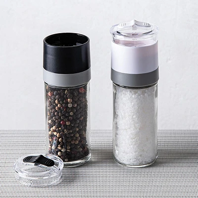 Trudeau Mini Salt and Pepper Mill - Set of 2 (Glass/Black/White)