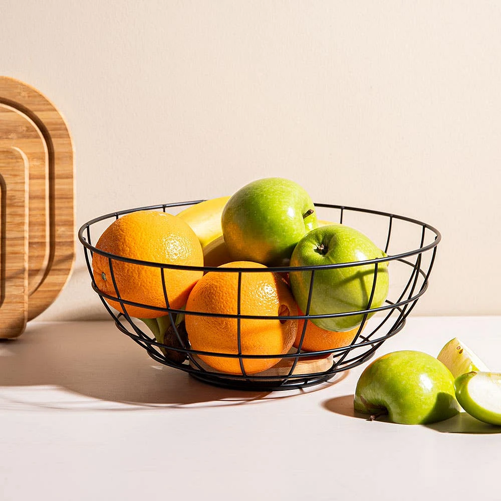 KSP Natura Bamboo & Wire Fruit Basket (Black/Natural)