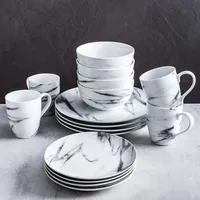 H2K 'Marble' Porcelain Dinnerware - Set of 16 (White)