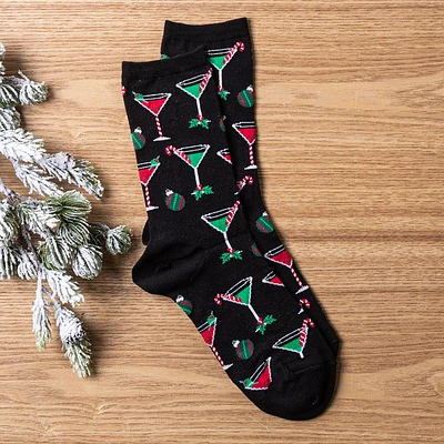 Hotsox Women's 'Xmas Cocktails' Crew Socks - Set of 2 (Multi Colour)