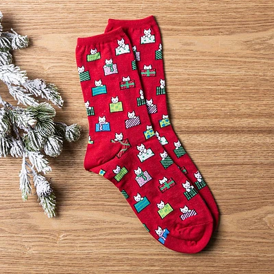 Hotsox Women's 'Christmas Cats' Crew Socks - Set of 2 (Red)