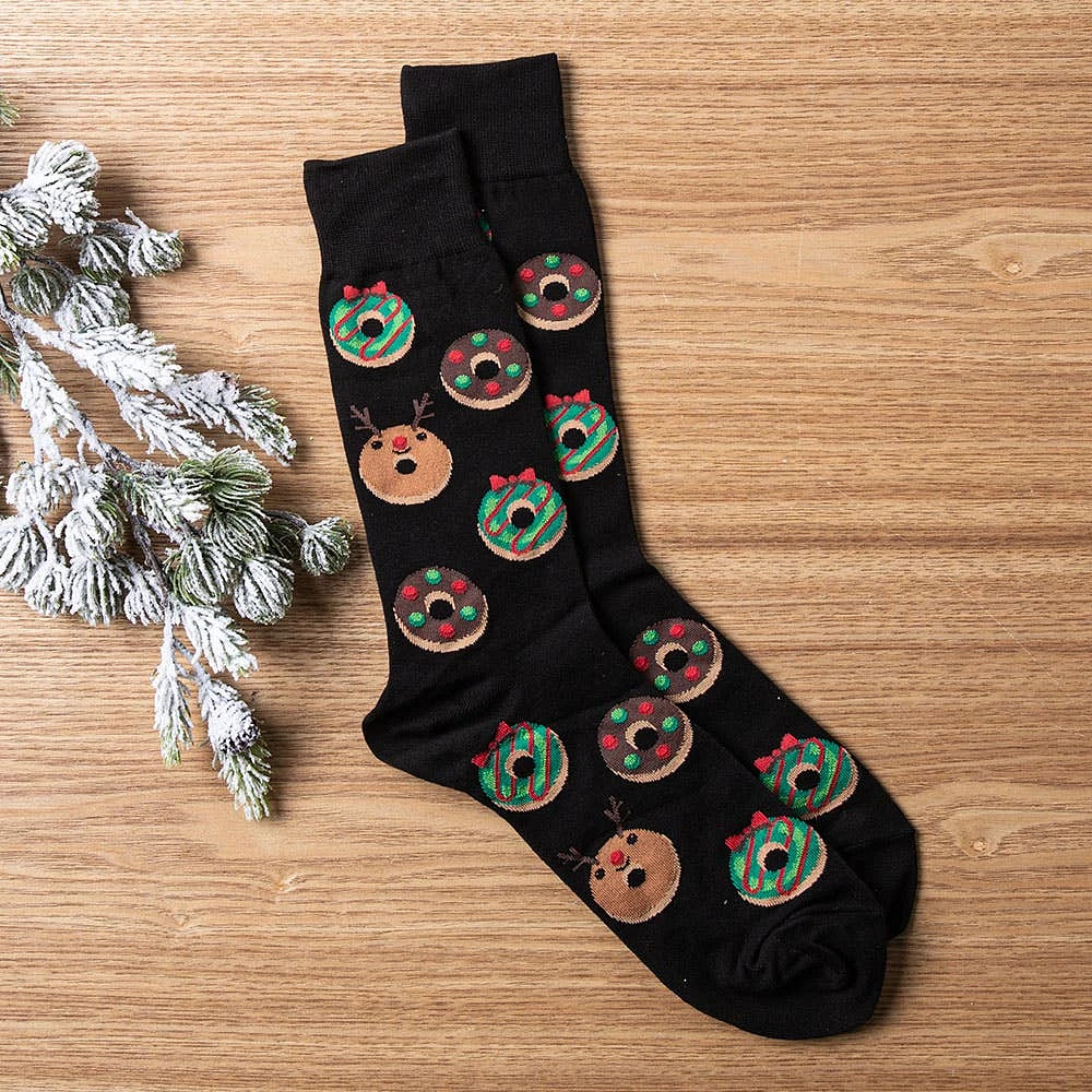 Hotsox Men's 'Christmas Donut' Crew Socks - Set of 2 (Multi Colour)