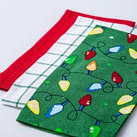 Harman Christmas 'Christmas Lights' Cotton Kitchen Towel - Set/3