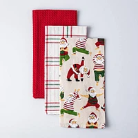 Harman Christmas 'Yoga Santa' Cotton Kitchen Towel - Set/3