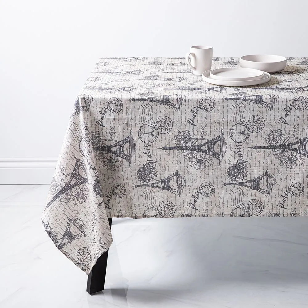 Texstyles Printed 'Paris' Polyester Tablecloth 58x78" (Charcoal/Beige)