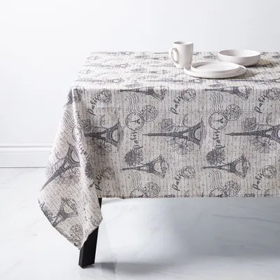 Texstyles Printed 'Paris' Polyester Tablecloth 58x94" (Charcoal/Beige)