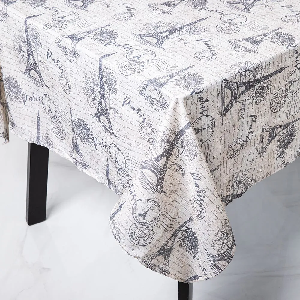 Easycare Printed 'Paris' Polyester Tablecloth 58x94" (Charcoal/Beige)