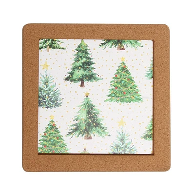 Harman Christmas 'Confetti Trees' Cork Trivet 8"x8" (Multi Colour)