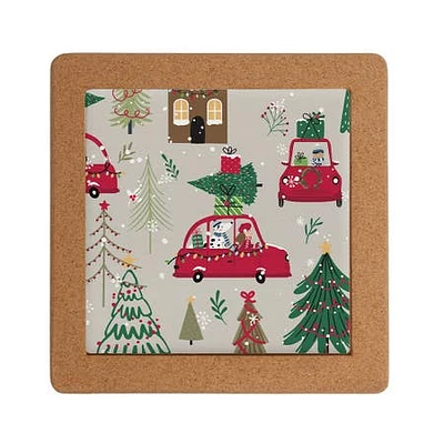 Harman Christmas 'Feels Like Christmas' Cork Trivet 8x8" (Multicolour)