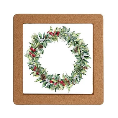 Harman Christmas 'Wreath' Cork Trivet 8"x8" (Multi Colour)