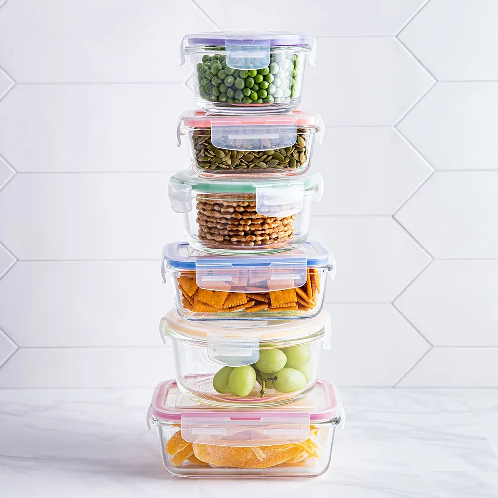 KSP Clip It Glass Storage Container Combo Set of 12 (Multi Colour)