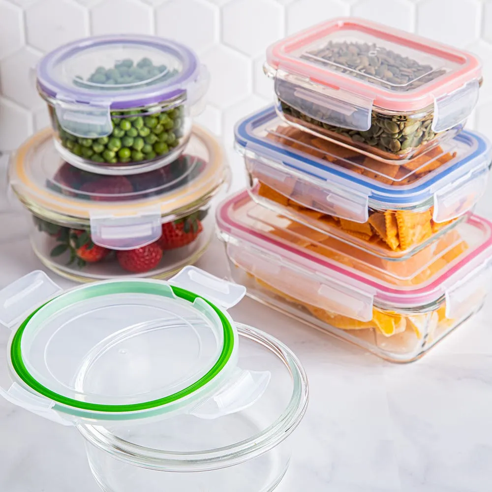 KSP Clip It Glass Storage Container Combo Set of 12 (Multi Colour)