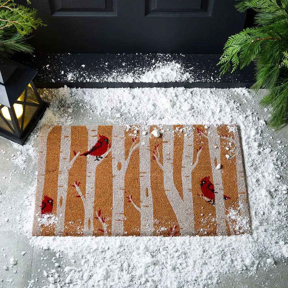 Winter Cardinals Coconut Fiber Mat