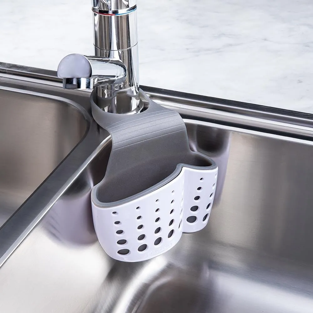 Casabella Sink Sider Faucet Sponge and Brush Holder (White/Grey)
