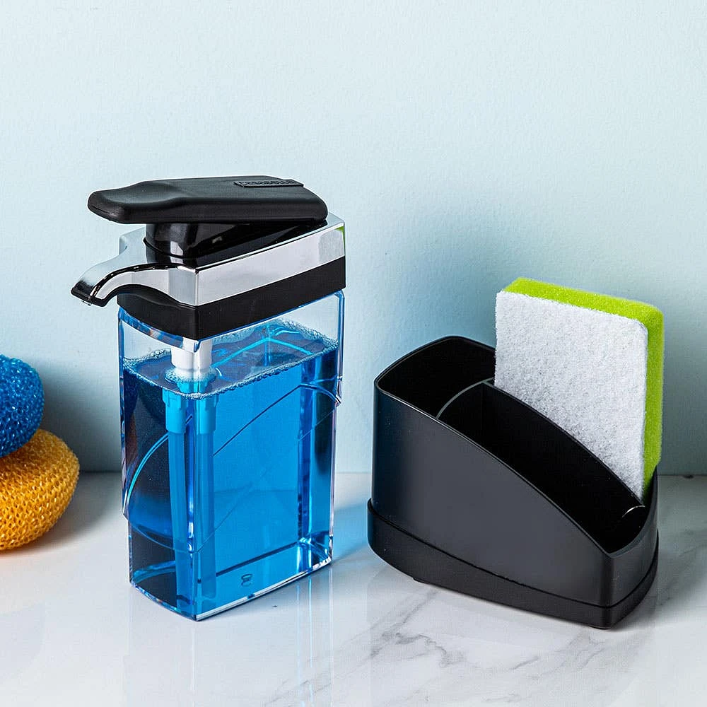 Casabella Sink Sider Soap Dispenser with Sponge (Black/Chrome)