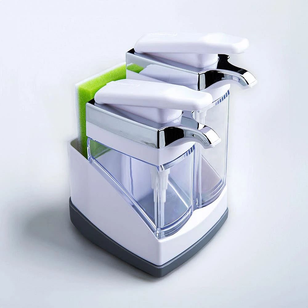 Casabella Sink Sider Duo Soap Dispenser with Sponge (White/Chrome)