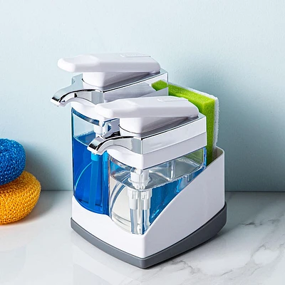 Casabella Sink Sider Duo Soap Dispenser with Sponge (White/Chrome)